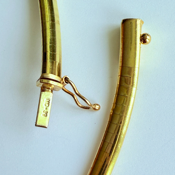 Estate 14K Yellow Gold Gooseneck Half Round Necklace Two Tone Modernist Pendant - Picture 10 of 12